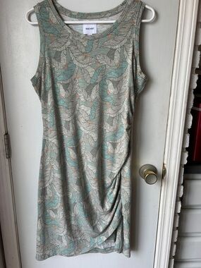 Nine West Mint and Cream Leaf-Print Sleeveless Ruched Mini Dress